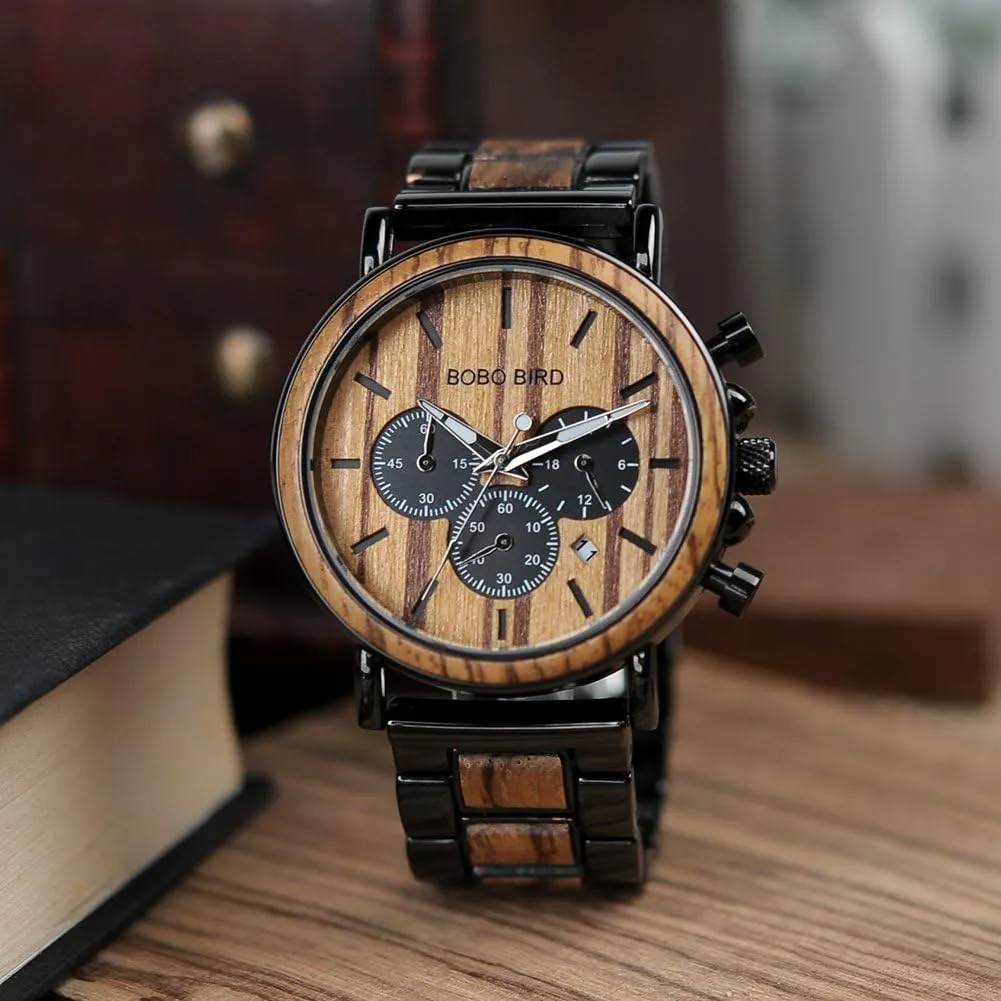 Engraved Wooden Watches$ Stylish Wood & Stainless Steel Combined Quartz Casual Wristwatches for Men Family Friends Customized Watch principal adventure scholarship BOBO BIRD Mens Personalized 
