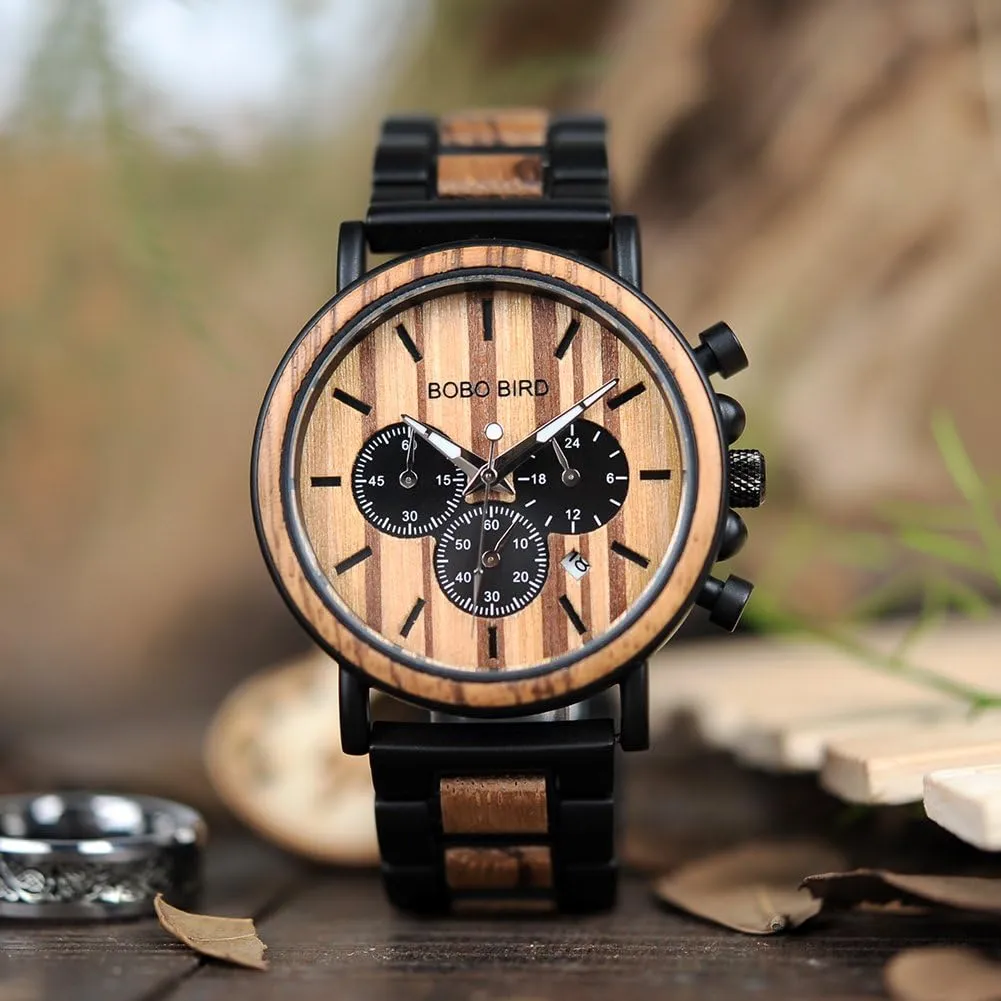 Engraved Wooden Watches$ Stylish Wood & Stainless Steel Combined Quartz Casual Wristwatches for Men Family Friends Customized Watch principal adventure scholarship BOBO BIRD Mens Personalized 