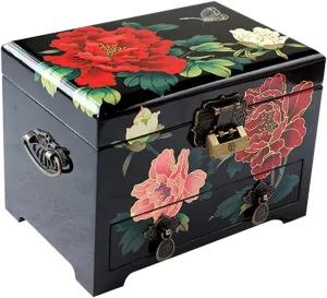 Engraving Display Organizer Case With Lock And Key For Women Earrings, Rings, Watches endow slight (Color : C) (C) Wooden Jewellery Box Hand Painted 