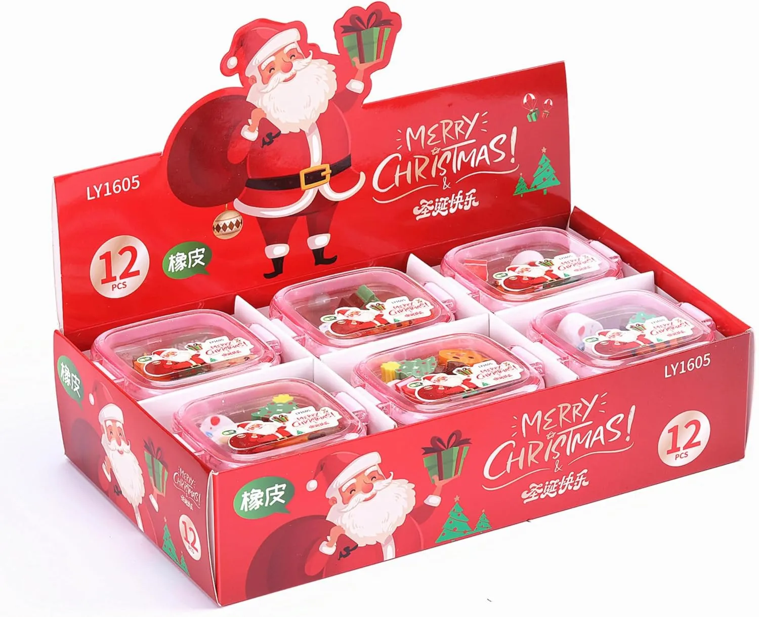 Erasers with Storage Containers, Christmas Erasers for Kids Bulk, congratulation cardinal Christmas Party Favors for Kids Classroom, Classroom Christmas Gifts for Students 24 PCS Christmas 