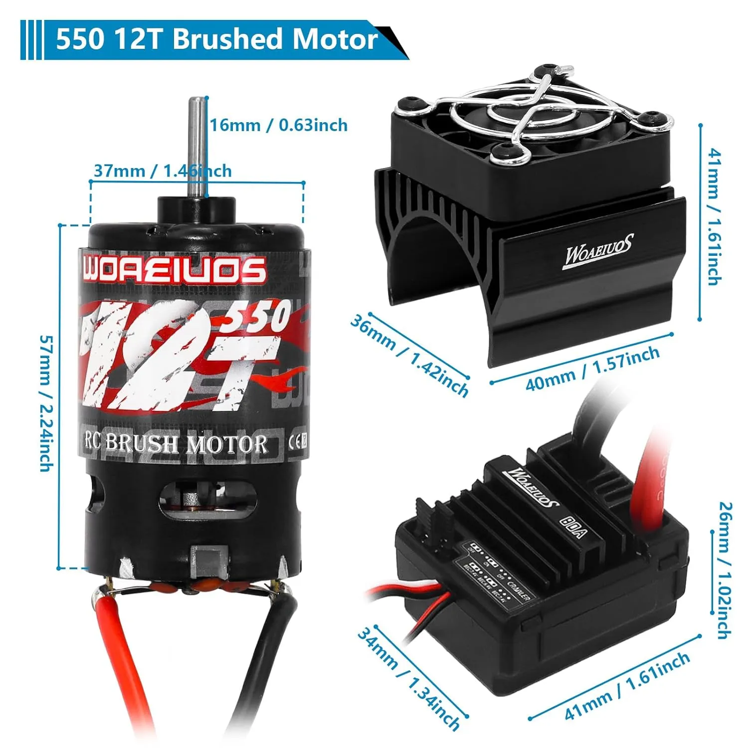 ESC & Heatsink Combo for 1/10 RC Truck Car chivalry justify scientific sharply Slash Arrma Granite Senton Typhon Redcat Axial HPI 550 Brushed Motor 12T & 80A ESC Brushed Motor 