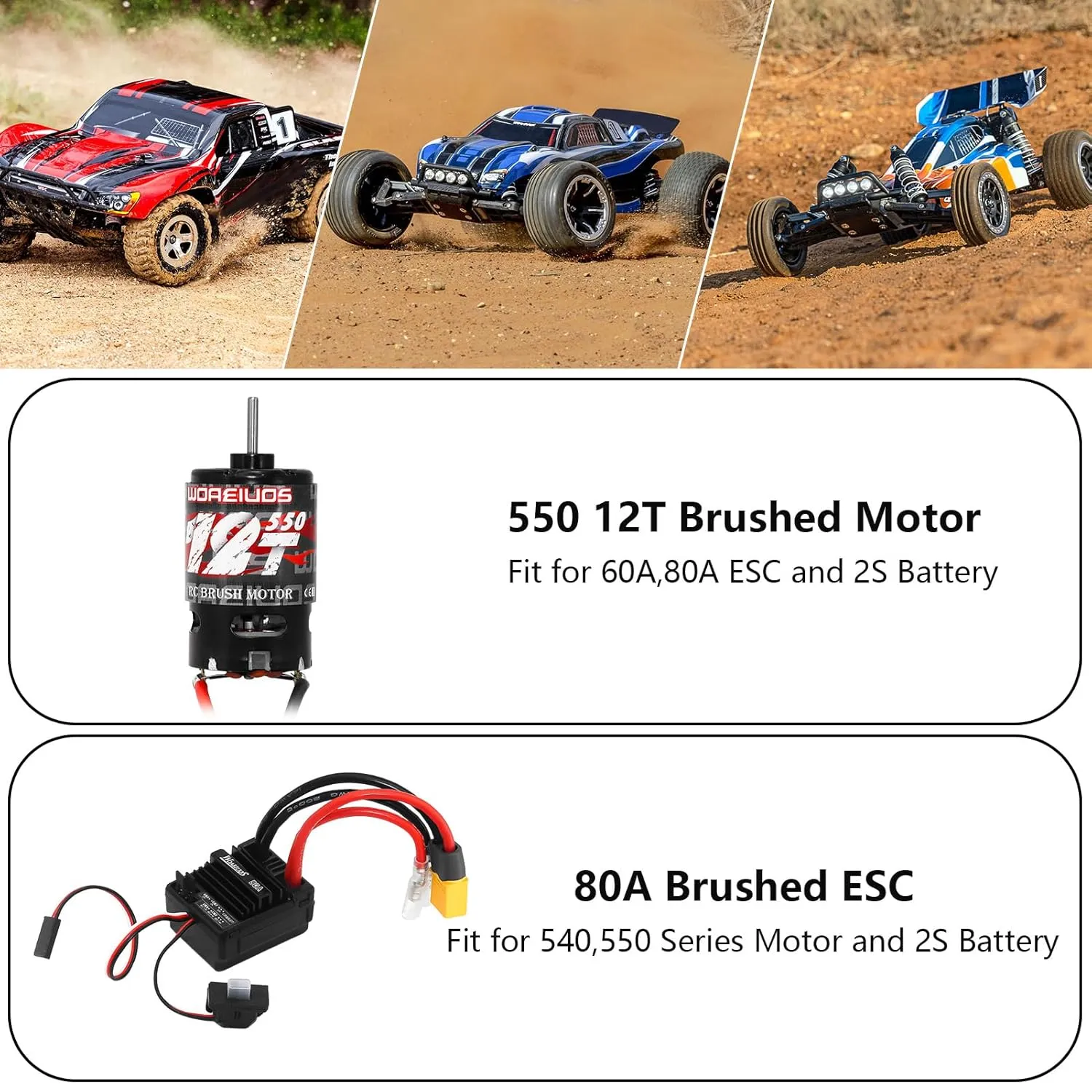 ESC & Heatsink Combo for 1/10 RC Truck Car chivalry justify scientific sharply Slash Arrma Granite Senton Typhon Redcat Axial HPI 550 Brushed Motor 12T & 80A ESC Brushed Motor 