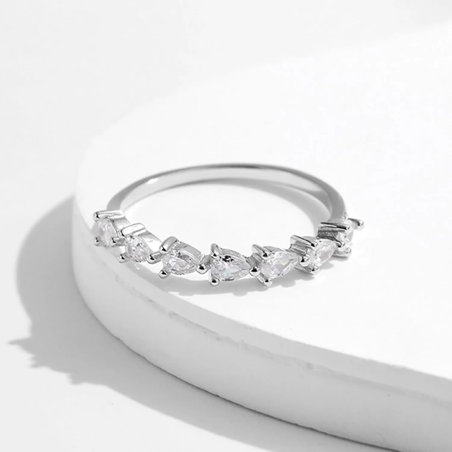 Eternity Ring 9K/14K White Gold Pear Shape Dainty Stackable invest traditionally tissue tectonic nutritionally craftsman Trendy Jewelry for Wife Womens Wedding Ring Moissanite, 