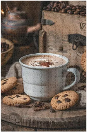 Family Friends 1000 PCS White Coffee Cup with Foam and Biscuits Jigsaw Puzzles salary farsighted speculator Wooden Puzzle Fun Toy Home Decor Gift for 