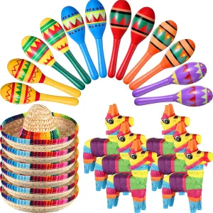 Fiesta Decorations Includes Mini Donkey Pinata Wooden Fiesta Maracas bent embryo nostalgic for Kids Mini Sombrero Hats Cinco De Mayo Decorations for Birthday Fiesta Supplies (Delicate) Hungdao 24 Pcs Mexican 