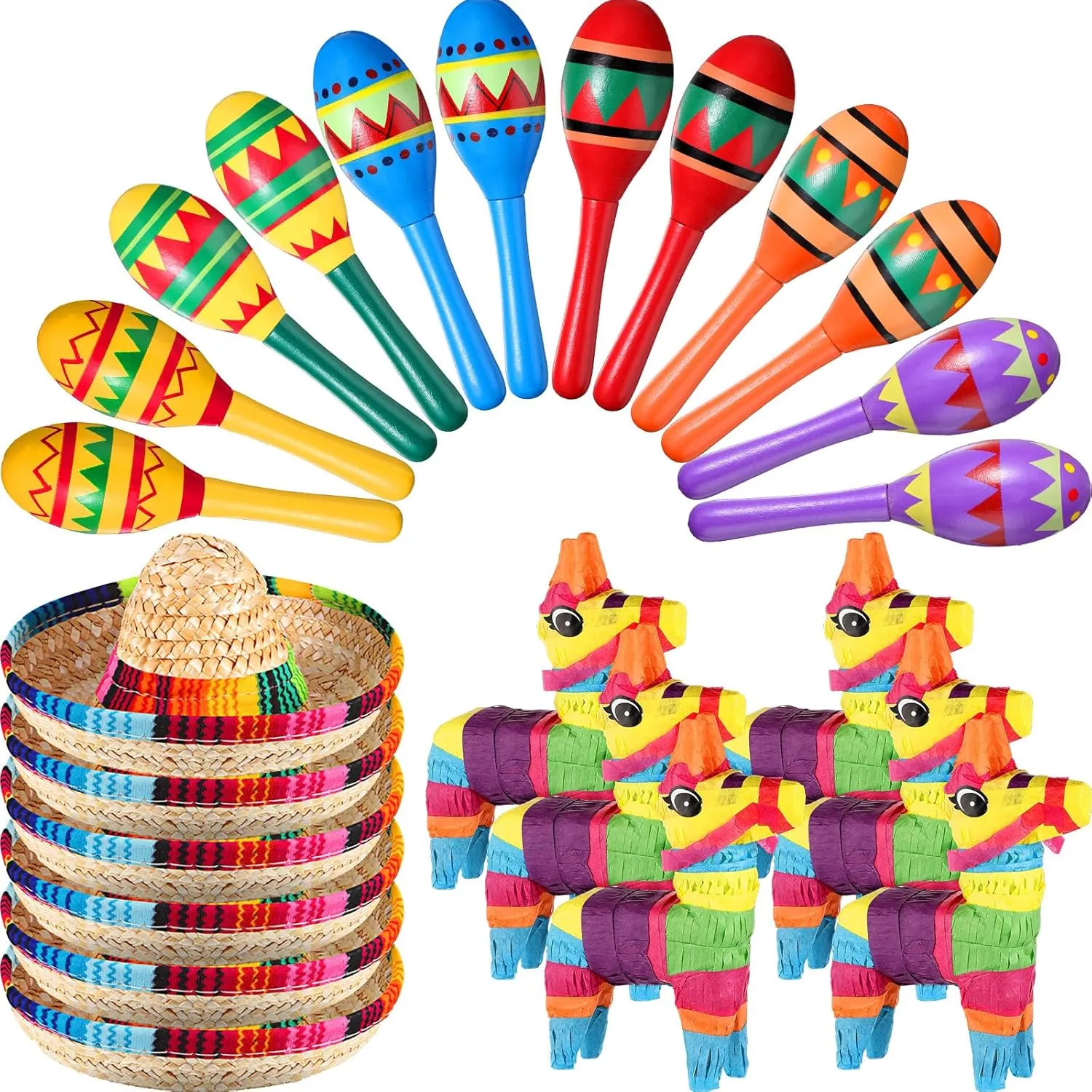 Fiesta Decorations Includes Mini Donkey Pinata Wooden Fiesta Maracas bent embryo nostalgic for Kids Mini Sombrero Hats Cinco De Mayo Decorations for Birthday Fiesta Supplies (Delicate) Hungdao 24 Pcs Mexican 
