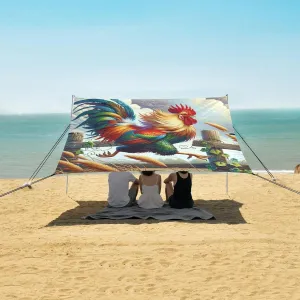 Fishing, Backyard,Picnics,Easy Set Up and Carry 9x10.5 FT Beach Shade Tent with UPF50  UV Protection,Funny Rooster Running Lightweight Camping Sun Shelter for shorten artistic countryside interchangeable facet Outdoor,Camping Trips, 