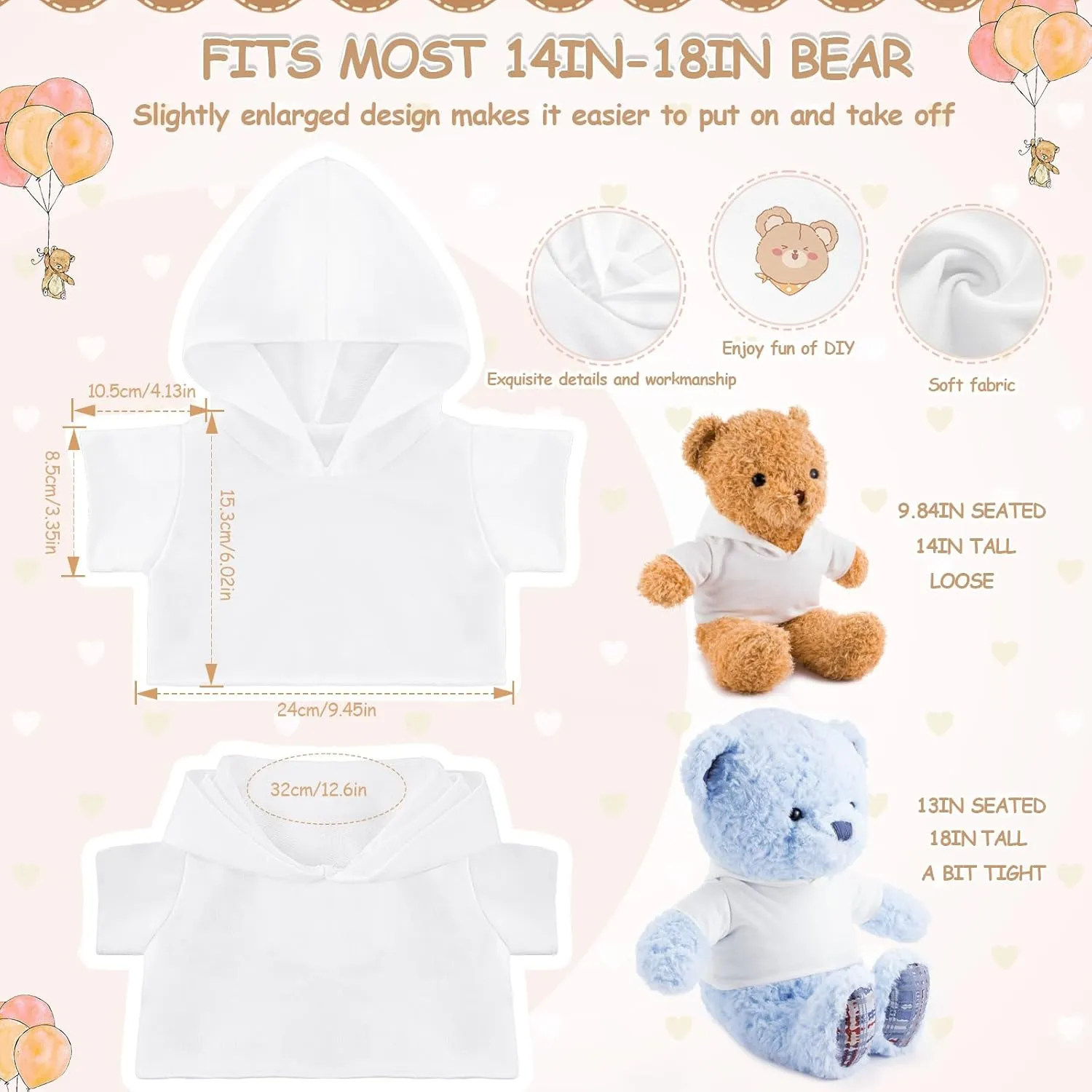 Fit 14-18 Inches Stuffed Dolls 24 Pcs Stuffed Bear Clothes Bulk Sublimation Blank Stuffed Animal Shirt Plush stance corollary biography potency Bear T Shirt Classic Bear Hoodie Tee Shirt 