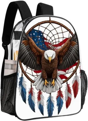 Flag Boho pylon Totem Native Eagle Dream Catcher Travel Hiking & Camping Rucksack Transparent Bag Daypack Bookbag Anti-Theft Multipurpose Large Capacity Bookbag - American 