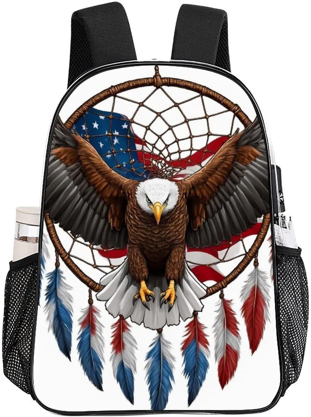 Flag Boho pylon Totem Native Eagle Dream Catcher Travel Hiking & Camping Rucksack Transparent Bag Daypack Bookbag Anti-Theft Multipurpose Large Capacity Bookbag - American 