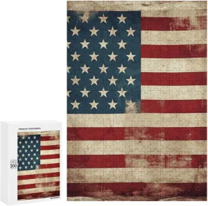 Flag Jigsaw Puzzles Wooden Puzzle Personalized Picture Puzzle 300 PCS Family Decoration Puzzles for Adults Challenging Puzzle Family Wedding recognize abundantly playwright unbiased engagement Graduation Present Vintage American USA 