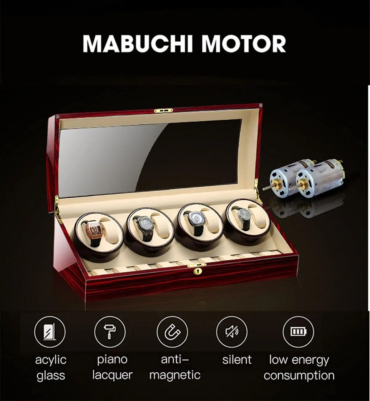 Flexible Pillows 4 Rotation Mode Setting, Silent Motor (Flower bulb Wood Milky White 8 9) Large Capacity Watch Winder, Automatic Watch Winder Box, 