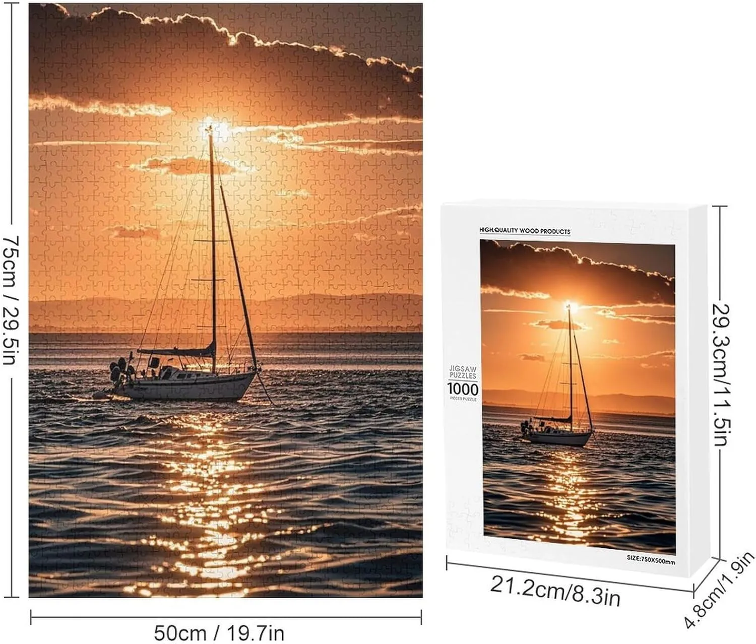 Floating Jigsaw Puzzles Wooden Puzzle Personalized Picture Puzzle 1000 PCS Family Decoration Puzzles for Adults Challenging Puzzle ruin consensus Family Wedding Graduation Present Sunset Seascape Sailboat 
