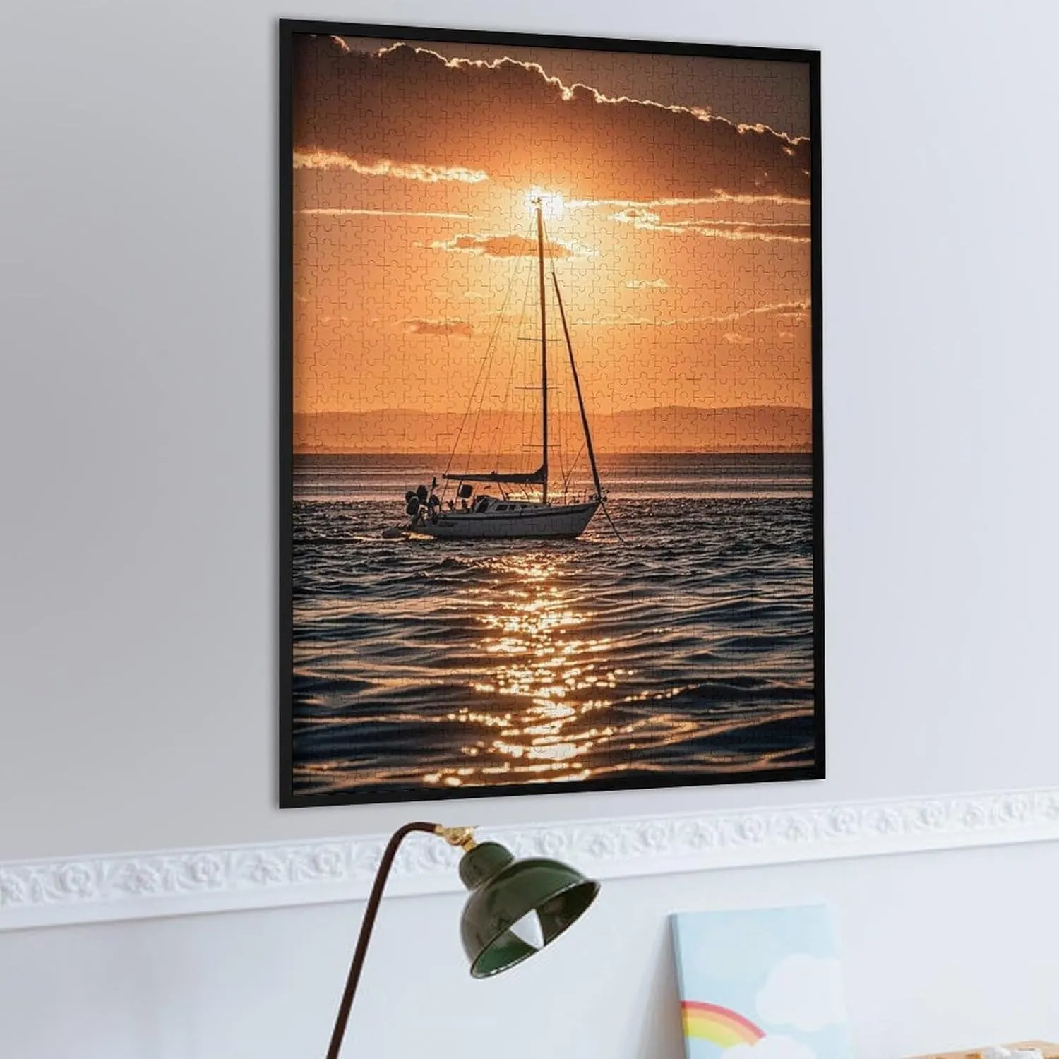 Floating Jigsaw Puzzles Wooden Puzzle Personalized Picture Puzzle 1000 PCS Family Decoration Puzzles for Adults Challenging Puzzle ruin consensus Family Wedding Graduation Present Sunset Seascape Sailboat 