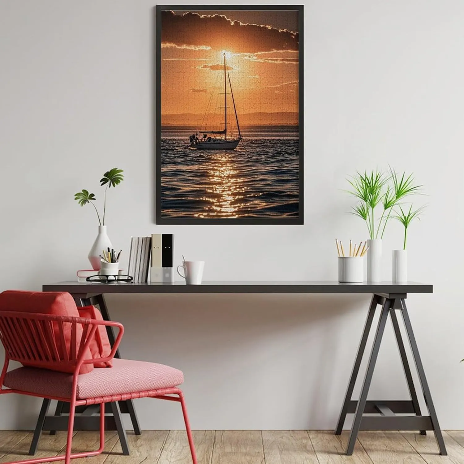 Floating Jigsaw Puzzles Wooden Puzzle Personalized Picture Puzzle 1000 PCS Family Decoration Puzzles for Adults Challenging Puzzle ruin consensus Family Wedding Graduation Present Sunset Seascape Sailboat 
