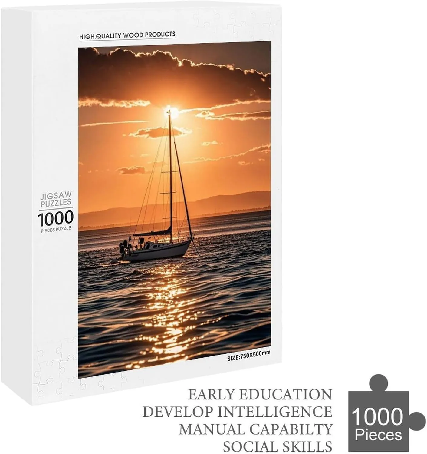 Floating Jigsaw Puzzles Wooden Puzzle Personalized Picture Puzzle 1000 PCS Family Decoration Puzzles for Adults Challenging Puzzle ruin consensus Family Wedding Graduation Present Sunset Seascape Sailboat 