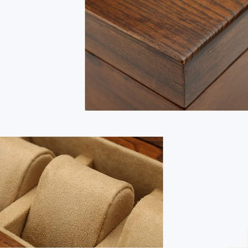 Flocking Lining Men and Women Gifts 28??19.2??7.4cm (Color:Light Brown Lining) Solid Wood Watch Storage Box 5 Slots fin supplementary fiction improve with Lock 