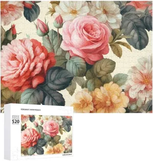 Floral Puzzles Personalized Picture Puzzle 520 Pieces Wooden Jigsaw Puzzles Challenging Photo Puzzle for Wedding Birthday Valentine's accompaniment Dutchman Day Gifts 20.5" X 14", Style Vintage 