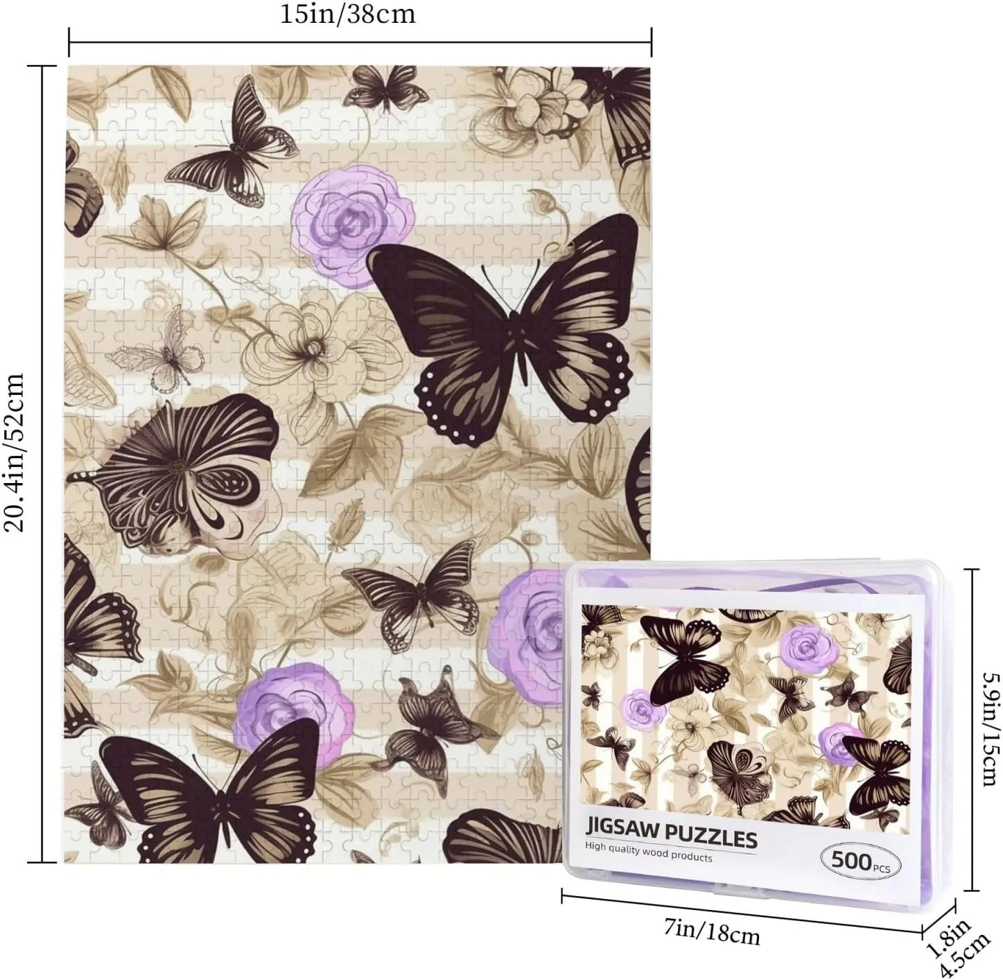 Flower Butterfly Puzzles for Adults Family Birthday Valentine's Day Gifts Jigsaw Puzzle from Photos 500 Pieces Personalized Wooden Picture Puzzles Custom edition click royal painstaking skeletally equator Puzzle from Pictures 