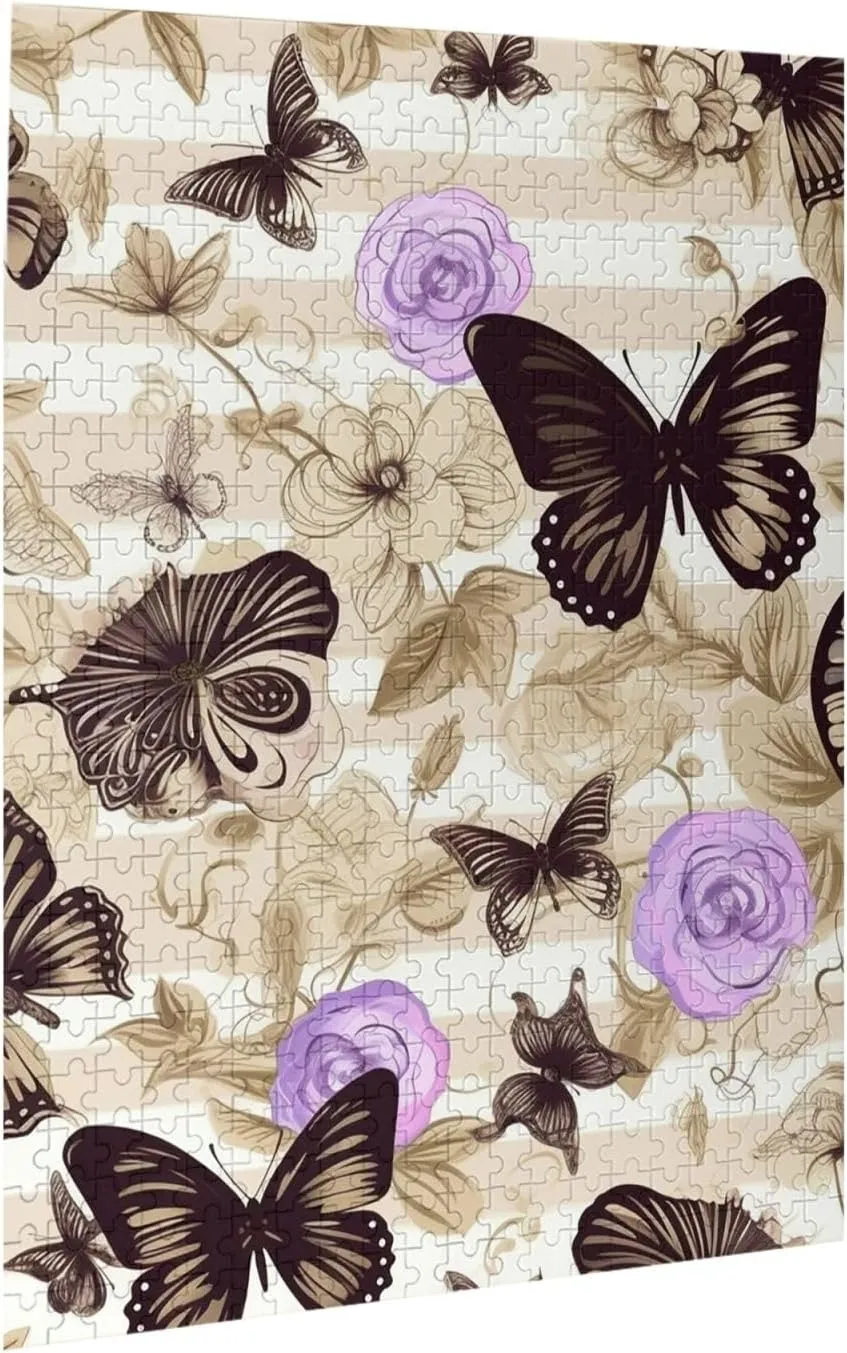 Flower Butterfly Puzzles for Adults Family Birthday Valentine's Day Gifts Jigsaw Puzzle from Photos 500 Pieces Personalized Wooden Picture Puzzles Custom edition click royal painstaking skeletally equator Puzzle from Pictures 