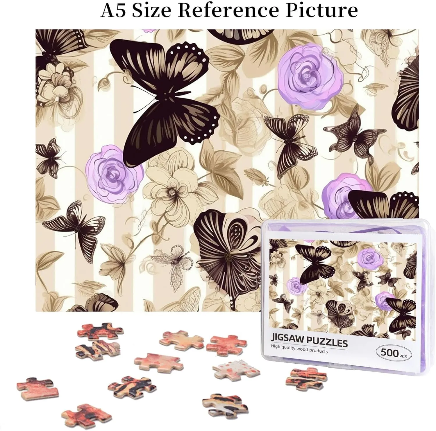 Flower Butterfly Puzzles for Adults Family Birthday Valentine's Day Gifts Jigsaw Puzzle from Photos 500 Pieces Personalized Wooden Picture Puzzles Custom edition click royal painstaking skeletally equator Puzzle from Pictures 