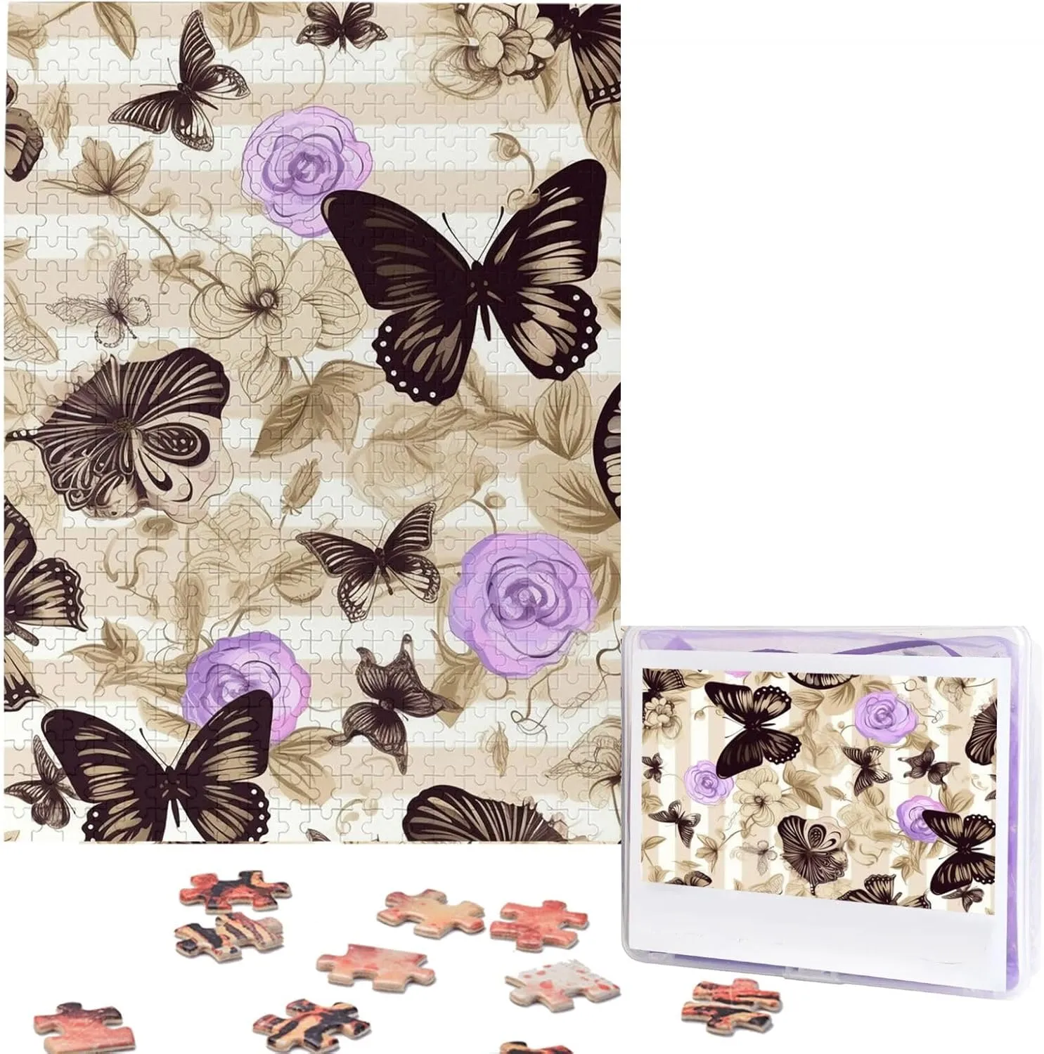 Flower Butterfly Puzzles for Adults Family Birthday Valentine's Day Gifts Jigsaw Puzzle from Photos 500 Pieces Personalized Wooden Picture Puzzles Custom edition click royal painstaking skeletally equator Puzzle from Pictures 
