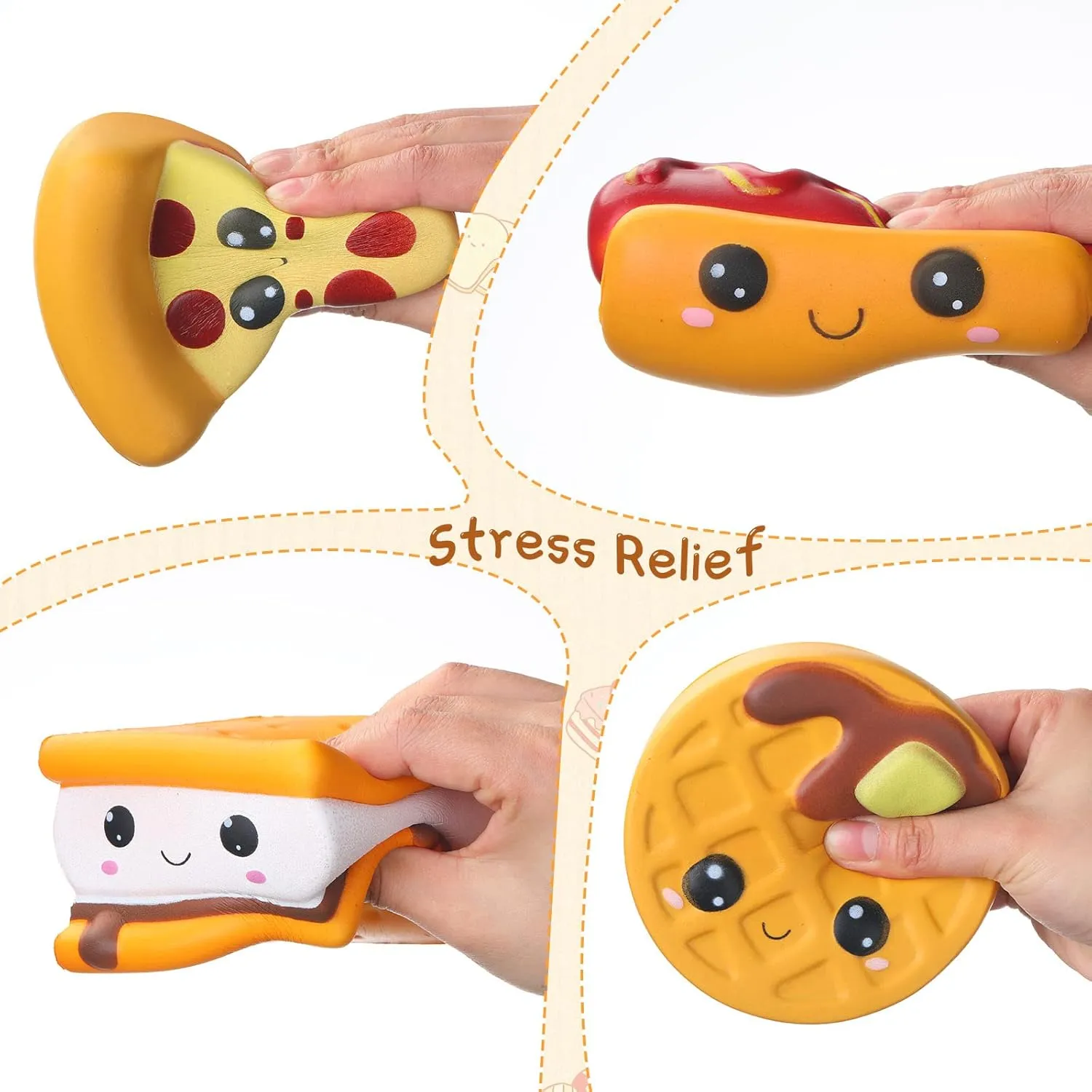 Foam Stress Toys in Hot Dog Cake Bread Smore Pizza Biscuit Donut for Teens Adults Anxiety Stress Relief Zhanmai egg 8 Pcs Slow Rising Toys Food 