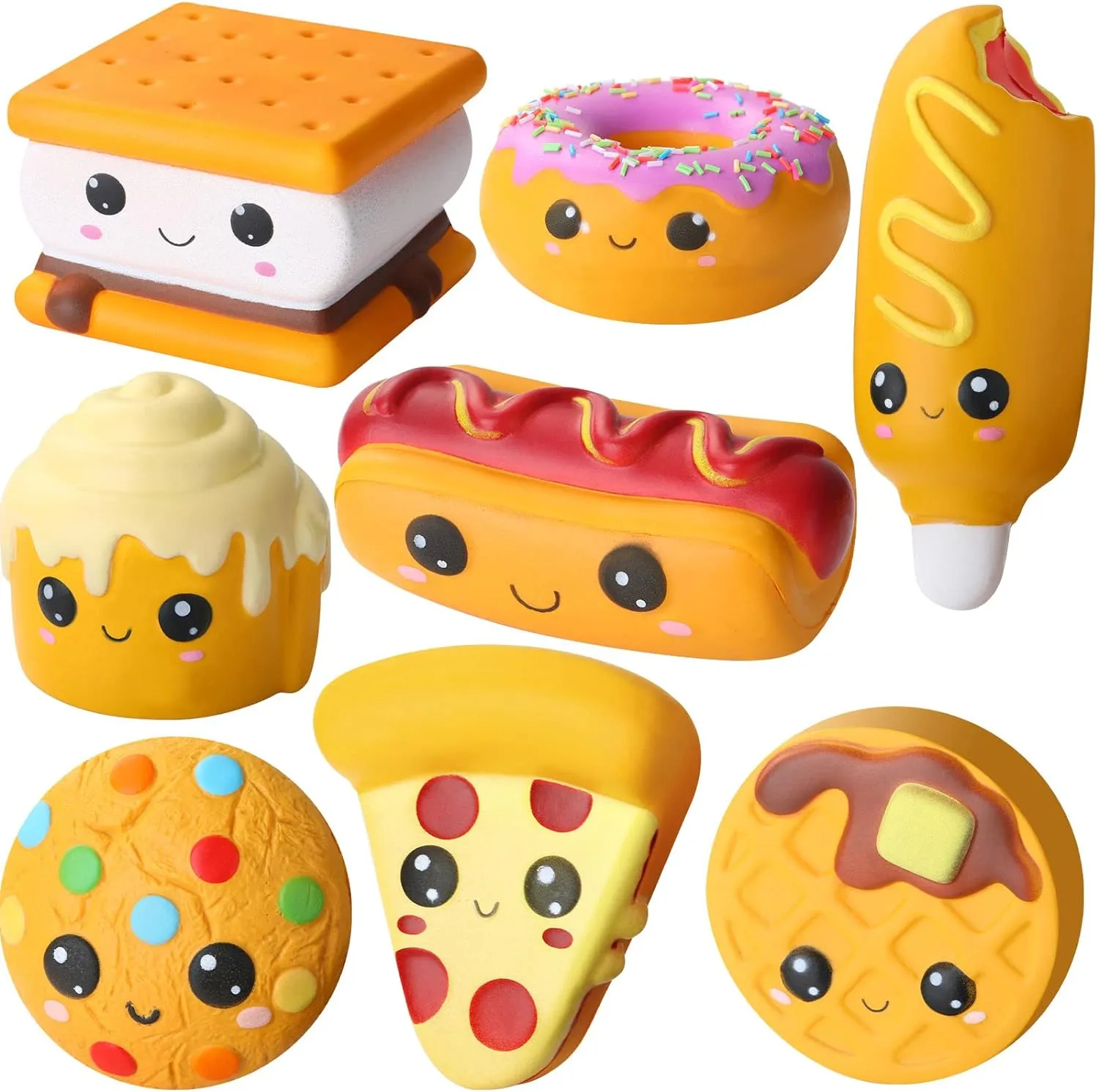 Foam Stress Toys in Hot Dog Cake Bread Smore Pizza Biscuit Donut for Teens Adults Anxiety Stress Relief Zhanmai egg 8 Pcs Slow Rising Toys Food 