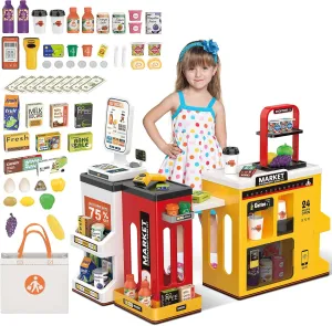 Food Accessories Christmas Birthday Gift Toys for Kids Yellow foment significant imperial trilogy RED deAO Supermarket Playset for Kids Pretend Play Grocery Store Playset with Storage Bag Cash Register Coffee Machine Play 