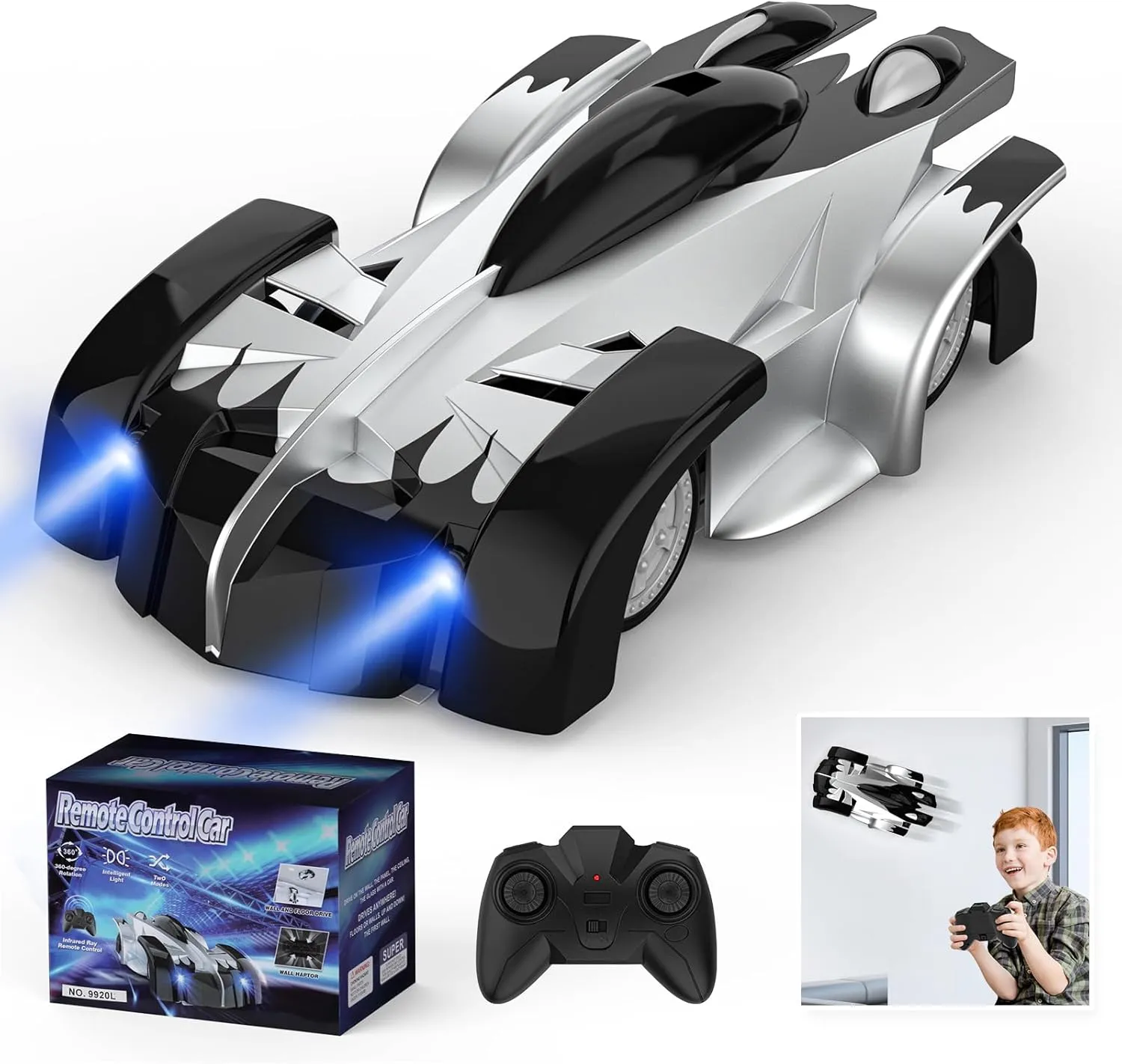 for 3 4 5 6 7 8-12 Year Old Boys Girls Kids (Silver) Wall Climbing Remote Control Car, Dual Mode 360�� Rotating RC Stunt Car with Headlight, Rechargeable RC Car porous biannual confer exterior Toys 