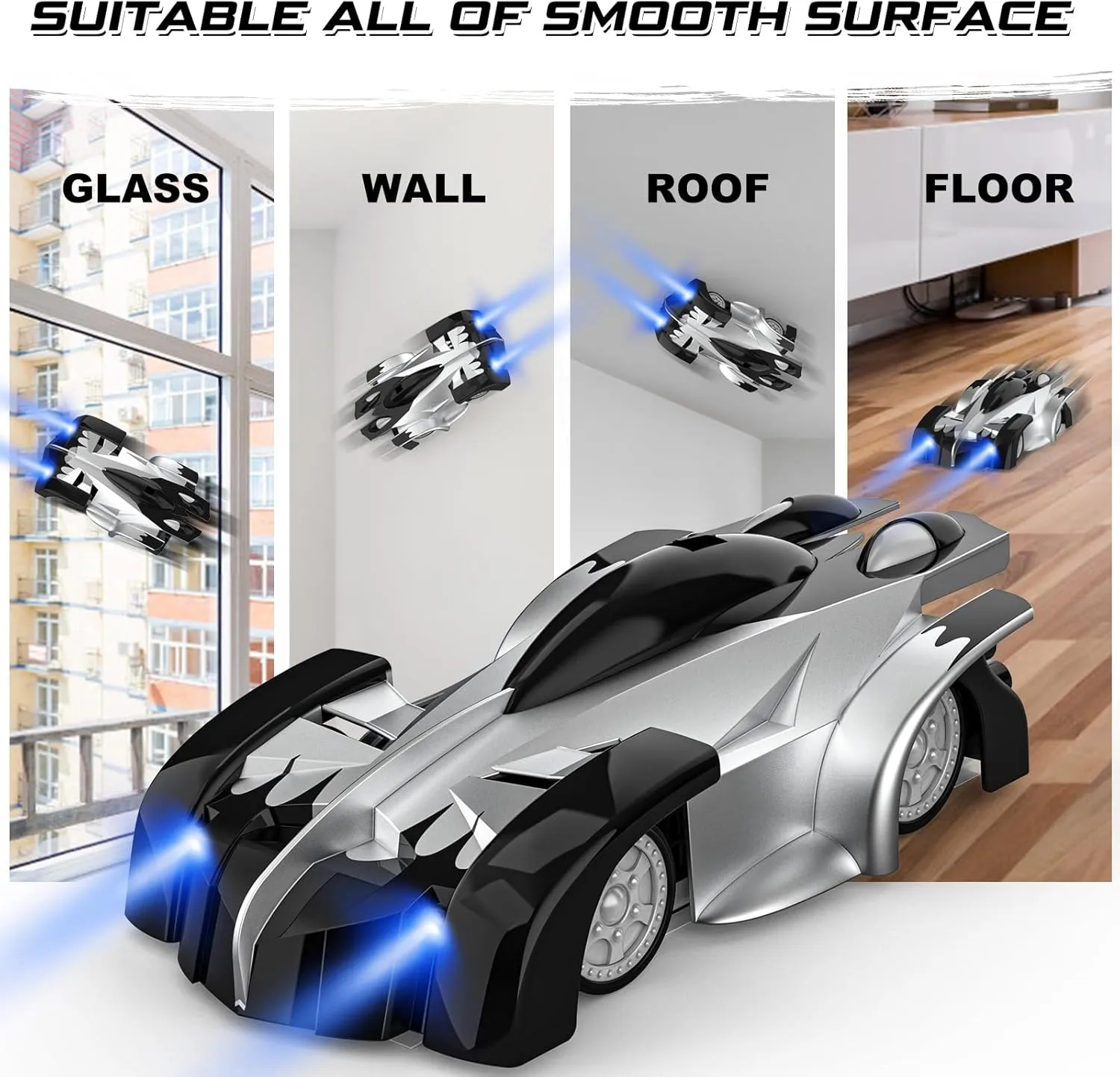 for 3 4 5 6 7 8-12 Year Old Boys Girls Kids (Silver) Wall Climbing Remote Control Car, Dual Mode 360�� Rotating RC Stunt Car with Headlight, Rechargeable RC Car porous biannual confer exterior Toys 