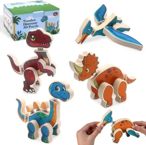 for 3 4 5 Years Old Kids Dinosaur Snap Together Building Toys Set$ monotonous Wooden Building Blocks Dinosaurs Playset$ Take Apart Dinosaur Builder$ Montessori Fine Motor Building Toy Gift 