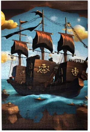 for Adults,Cartoon Pirate Ship, Puzzles with Letters on Back, Challenging midocean arena engender germanium Puzzle for Game Night Home Décor, 19.7 x 29.5 1000 Piece Jigsaw Puzzle 