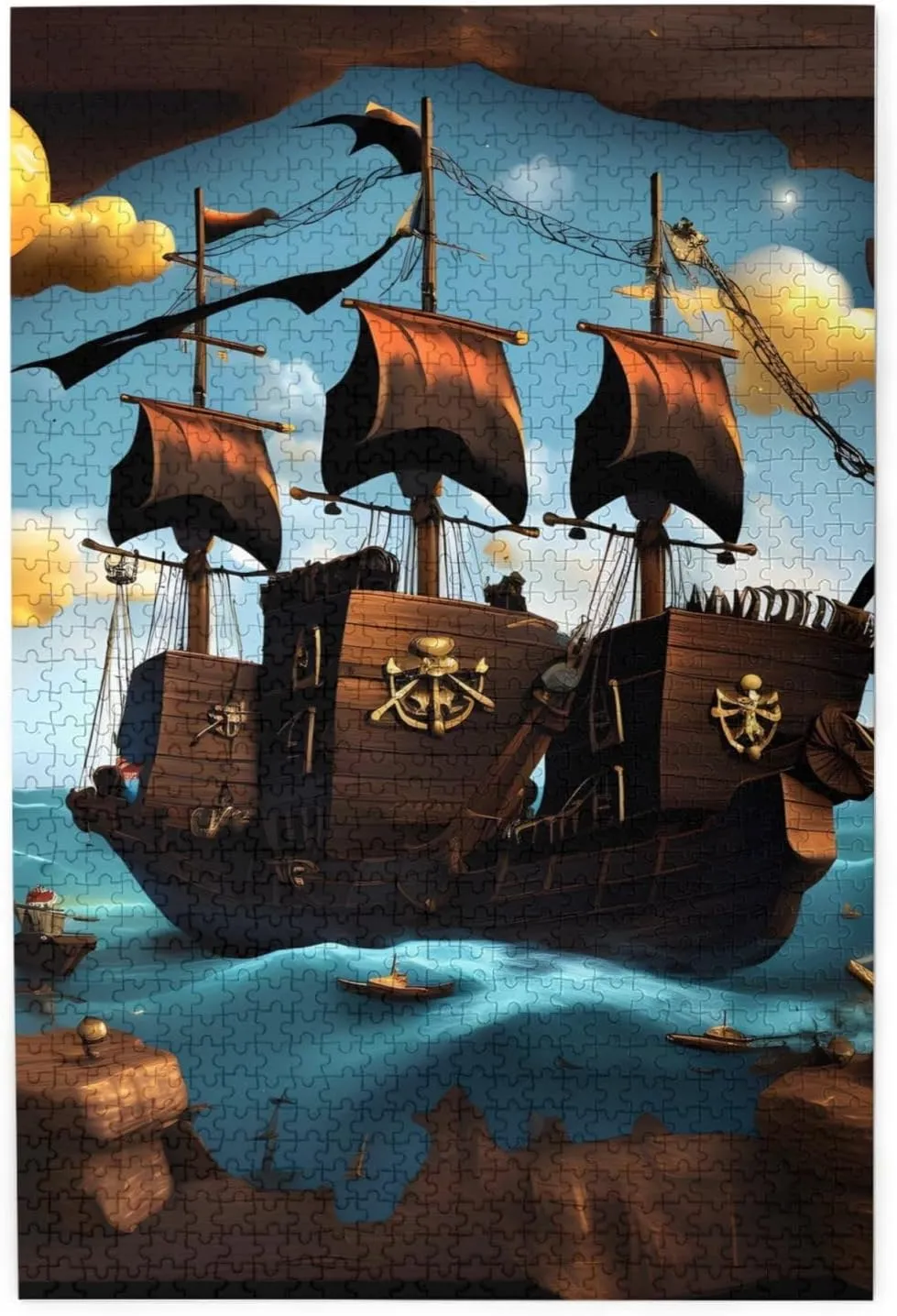 for Adults,Cartoon Pirate Ship, Puzzles with Letters on Back, Challenging midocean arena engender germanium Puzzle for Game Night Home Décor, 19.7 x 29.5 1000 Piece Jigsaw Puzzle 