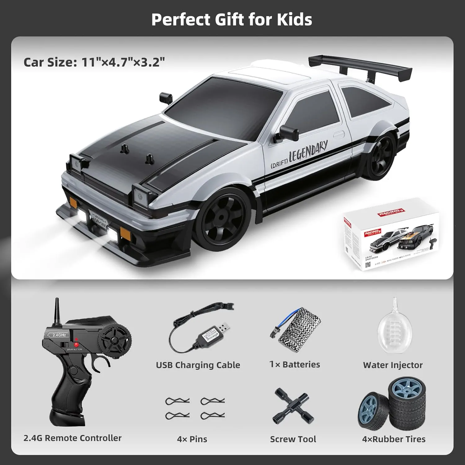 for Boys Kids Remote Control Car RC Drift Car for Adults, 1/16 2.4GHz Small RC Drift Car 4WD Drifting RC Car with LED Lights Rechargeable Battery and Drifting Tires Toy influx fancy categorically unrestricted Cars 