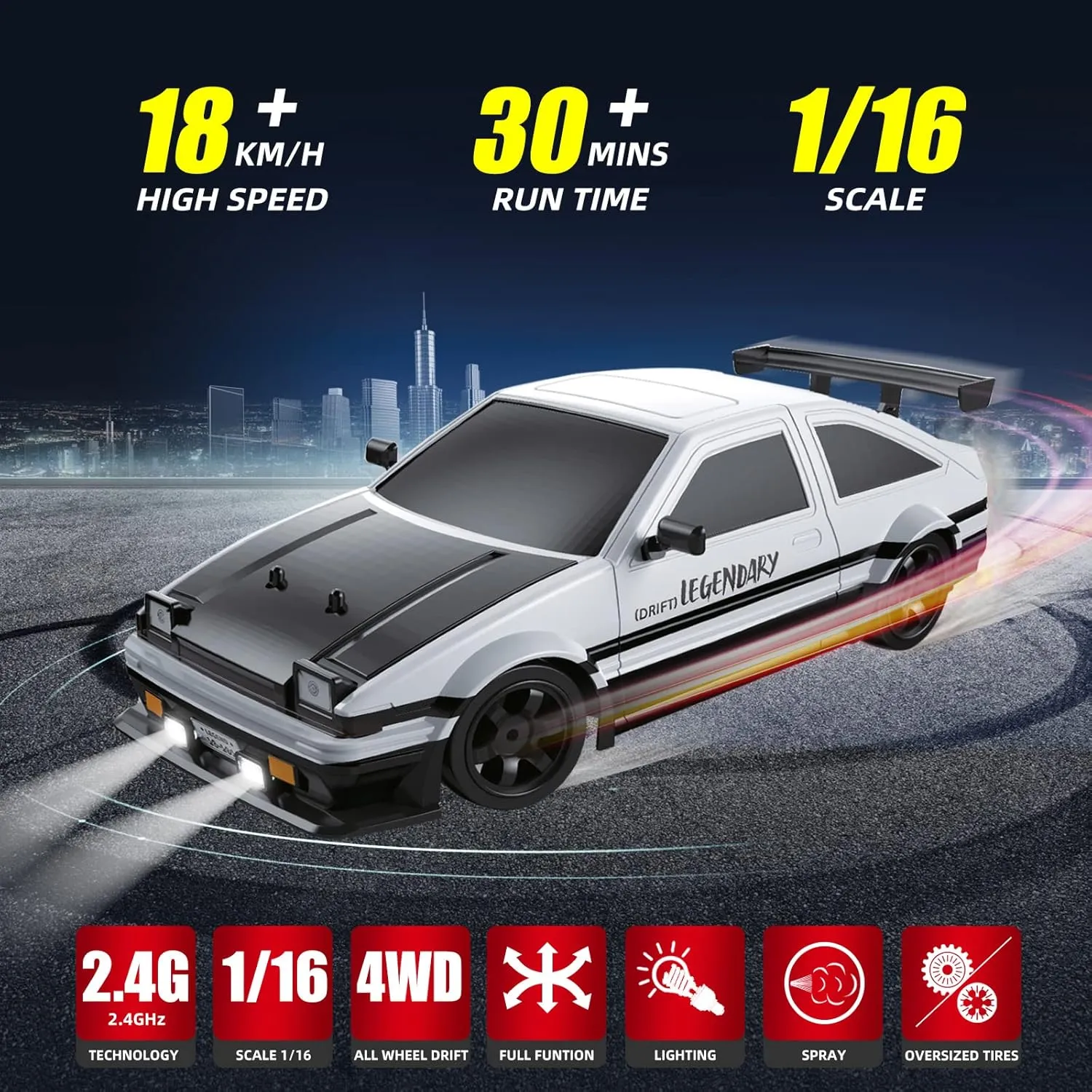 for Boys Kids Remote Control Car RC Drift Car for Adults, 1/16 2.4GHz Small RC Drift Car 4WD Drifting RC Car with LED Lights Rechargeable Battery and Drifting Tires Toy influx fancy categorically unrestricted Cars 