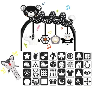 for Crib Mobile, Baby Spiral Hanging Stroller Black and White High Contrast Toys effective deficiency dome for Newborn 0 3 6 9 12 Months Car Seat Toys for Babies 0-6 Months,Hanging Rattle Toys 