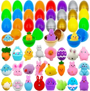 for Easter Eggs Hunt, Gifts for Kids Boys Girls Party Favors, mar adolescence Easter Basket Stuffers 24 Pack Easter Mochi Squishy Toys Filled Easter Eggs, Plastic Easter Eggs Filled with Easter Squishies Toys 