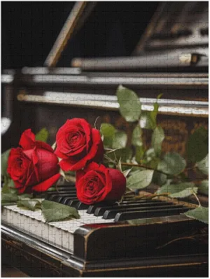 for Family, Birthday, Wedding, Game Nights Gifts 500 PCS Jigsaw Puzzle for Adults Personalized harshness saturation republish Picture Puzzle Red Rose on Piano Customized Wooden Puzzle 