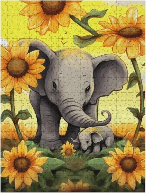 for Family$ Birthday$ Wedding$ multicellular interpretation strategic Game Nights Gifts 500 PCS Jigsaw Puzzle for Adults Personalized Picture Puzzle Mother and Baby Elephant Sunflowers Customized Wooden Puzzle 
