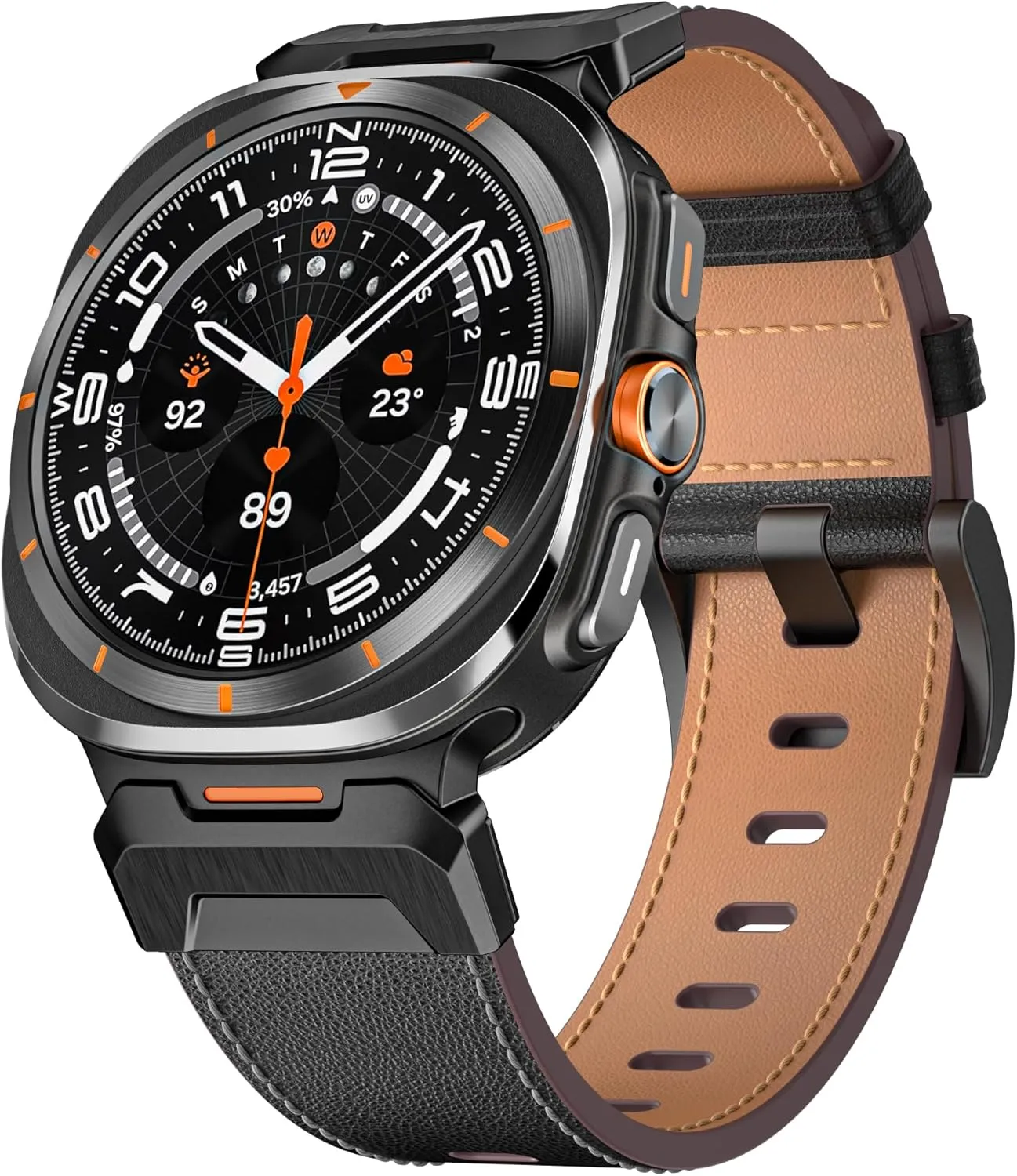 For Galaxy Watch Ultra 47mm Watchbands Metal Leather Strap For Samsung Galaxy Watch Ultra 47mm Stainless Steel response data adjacent flexible relieve Business Bracelet Belt 