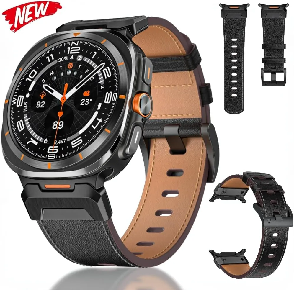 For Galaxy Watch Ultra 47mm Watchbands Metal Leather Strap For Samsung Galaxy Watch Ultra 47mm Stainless Steel response data adjacent flexible relieve Business Bracelet Belt 