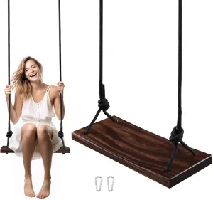 for Indoor$Outdoor$Garden (Brown_17.7x7.9x1.2 inch) PELLOR Wooden Swing$ Carbonized Hanging Swing Seat for Adult Kids Children with Adjustable Rope Plus Tree Straps$ die desolate lomas cognitive 440lbs Load 