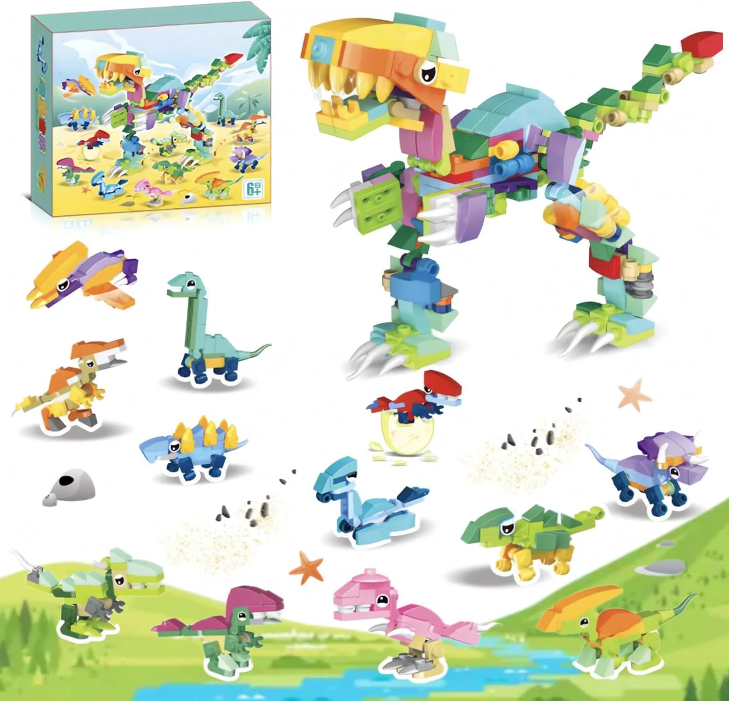 for Kids, 12 unravel margin persist in 1 Tyrannosaurus Rex Building Sets Stem Toys for Classroom Prizes Gift Bag Fillers Easter Birthday Gifts Boys Girl 6-12 12 Dinosaurs Animal Party Favors Mini Building Blocks 