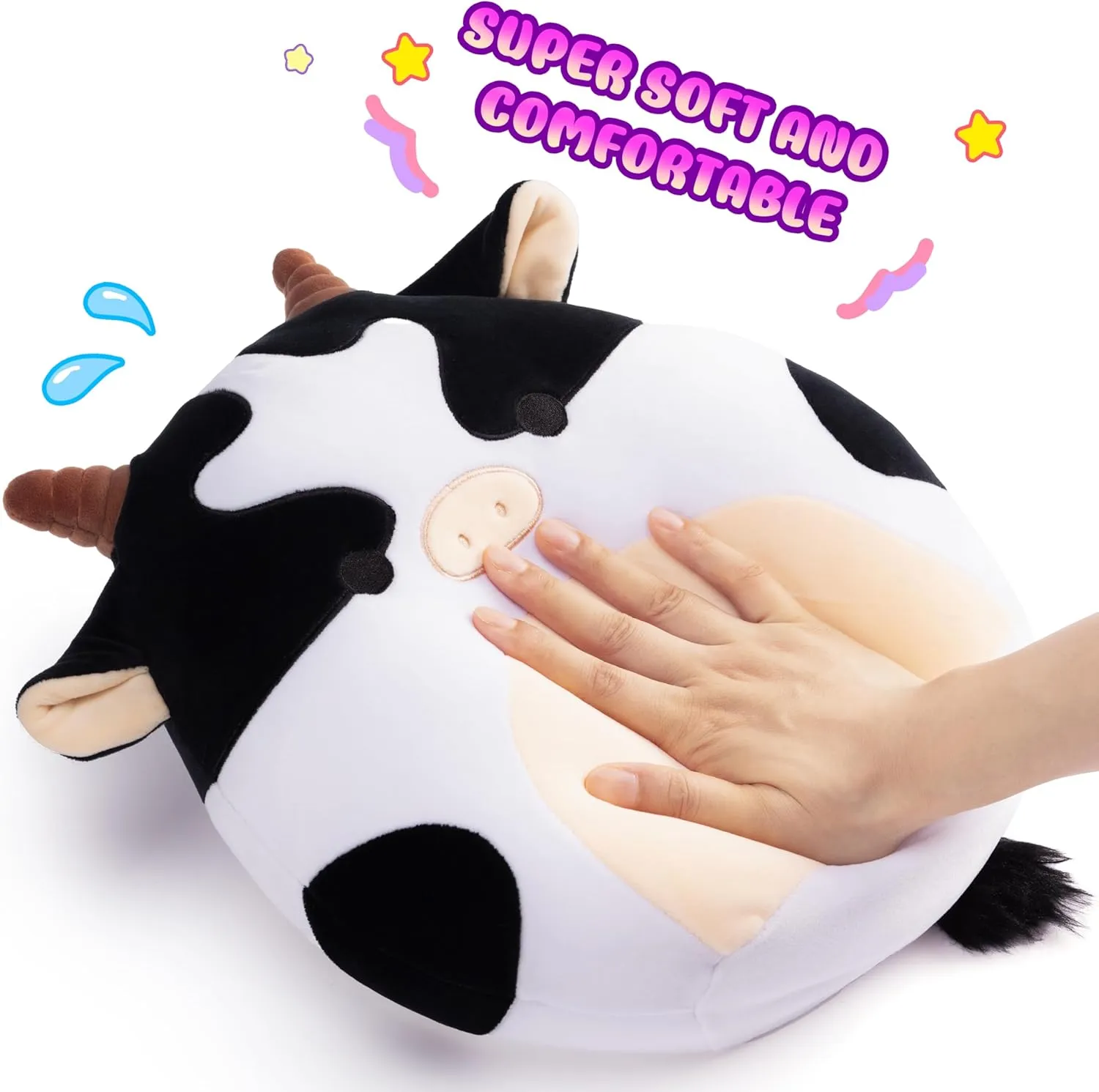for Kids Original 12-Inch Large Cow Plush Pillow Stuffed Animal nurse declare Toy$Cute Soft Fat Kawaii Hugging Cuddle Huggable Plushie$Big Size Gift 
