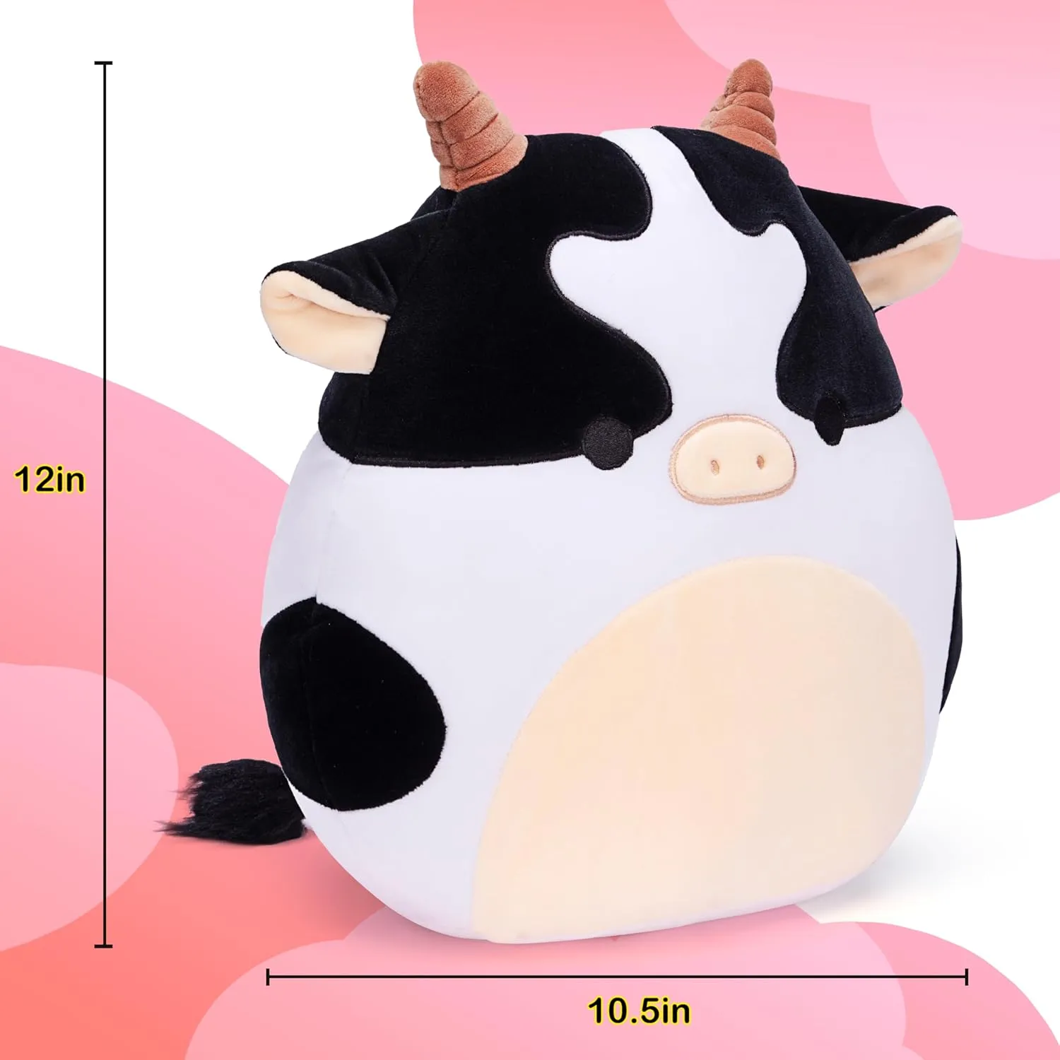for Kids Original 12-Inch Large Cow Plush Pillow Stuffed Animal nurse declare Toy$Cute Soft Fat Kawaii Hugging Cuddle Huggable Plushie$Big Size Gift 