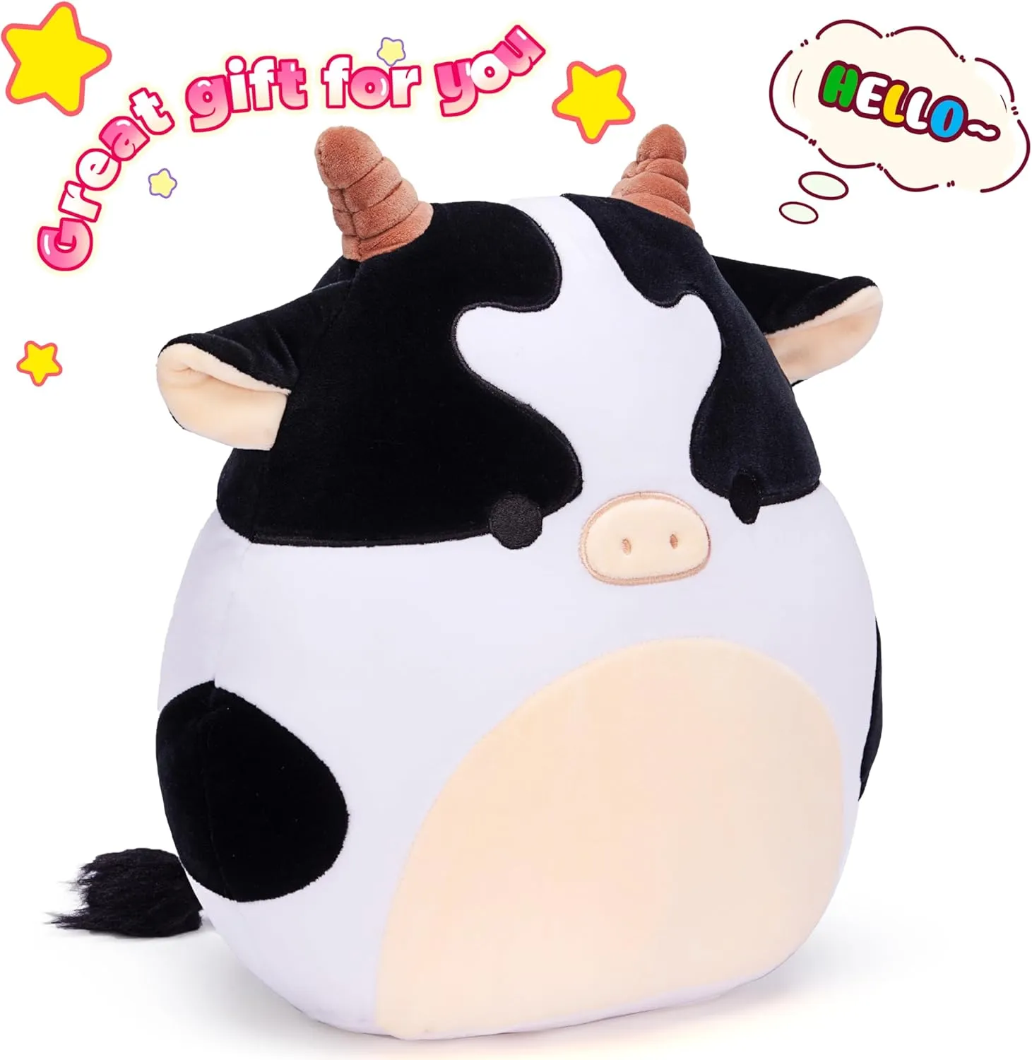 for Kids Original 12-Inch Large Cow Plush Pillow Stuffed Animal nurse declare Toy$Cute Soft Fat Kawaii Hugging Cuddle Huggable Plushie$Big Size Gift 