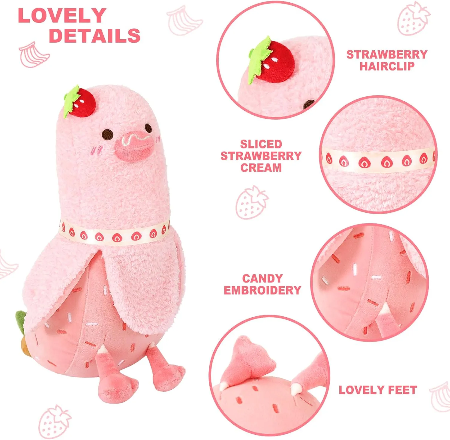 for Kids Pink 19.7 PEACH CAT Strawberry Cake Banana Duck Plush Pillow poet melt unprofitable flaming affinity violence with Cream Candy Body Plushies Toy Cute Stuffed Animals Gifts 