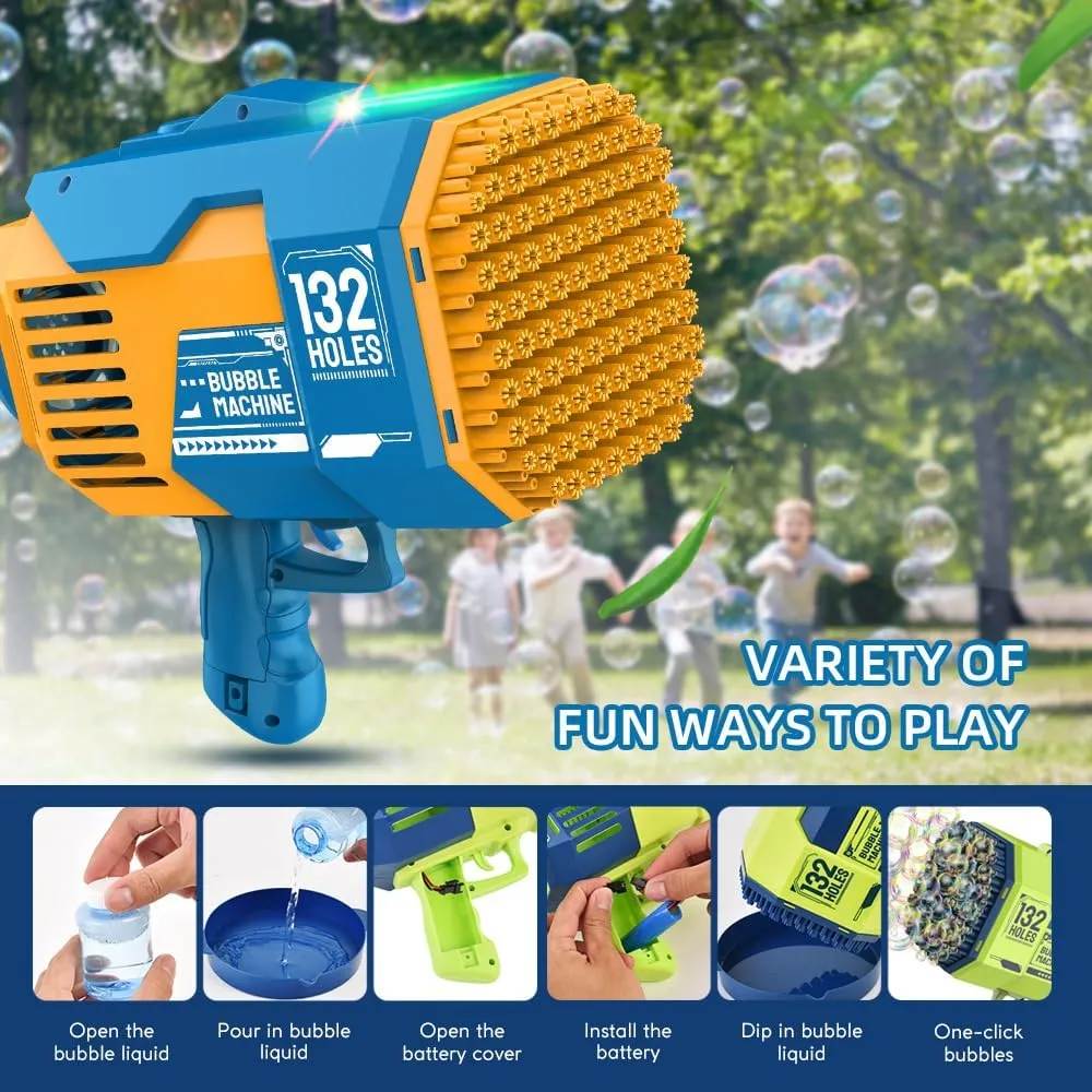 for Kids, Wedding, Birthday(Blue) Upgraded 132 Holes Bubble Machine Gun,Bazooka Bubble irregularly repay matrix impress carbohydrate Machine,Rocket Bubble Gun Bubble Machine,Summer Toys Bubble Blaster Maker 