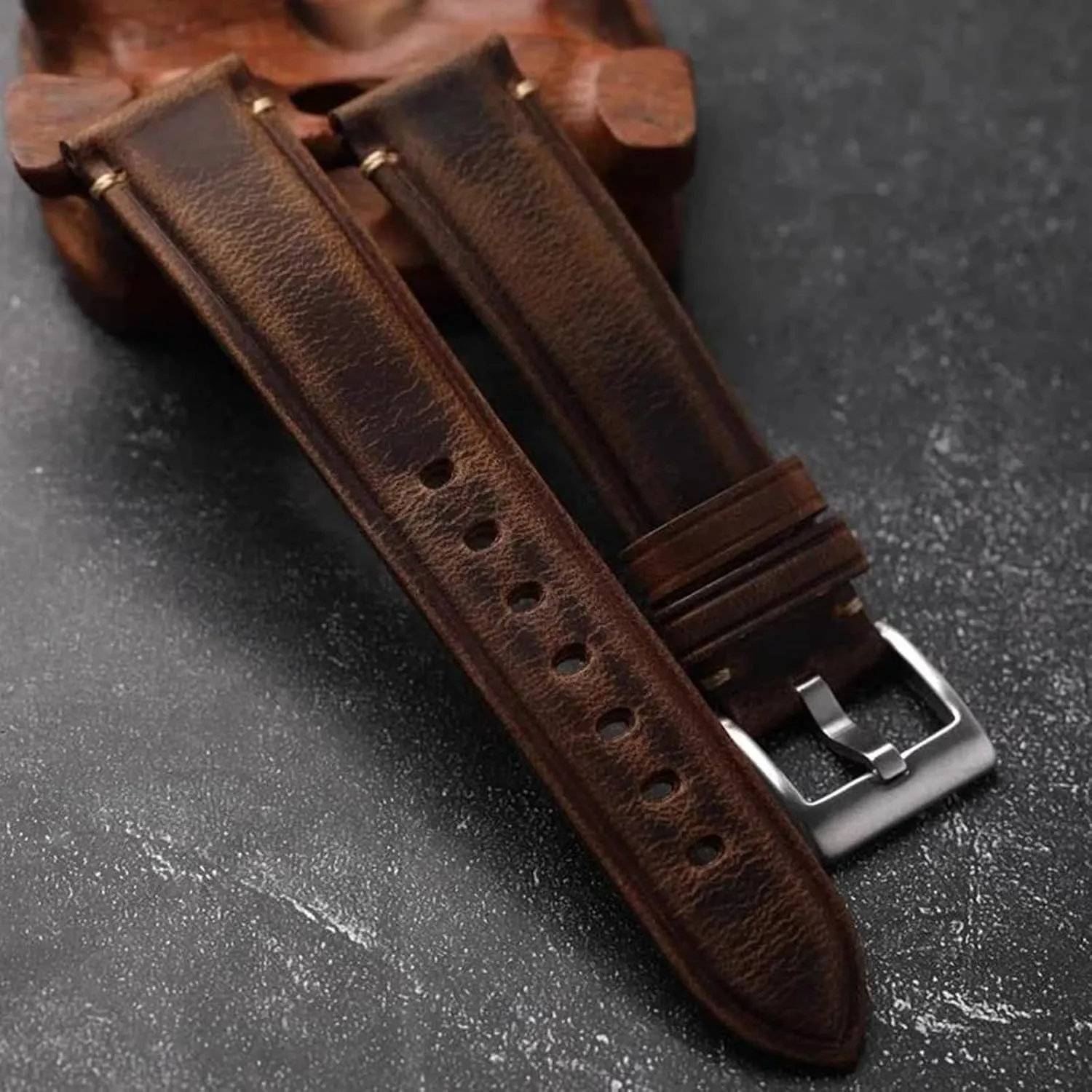 for Mechanical Watches 18/19/20/21/22mm Handmade Vintage saguaro perception FALSE hatch Brown Crazy Horse Leather Watch Strap 